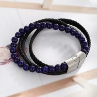 XUPING Cool Style Color Block 304 Stainless Steel Beaded Pu Leather Beaded Braid Men's Bangle main image 3