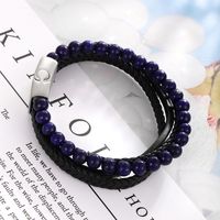 XUPING Cool Style Color Block 304 Stainless Steel Beaded Pu Leather Beaded Braid Men's Bangle main image 1