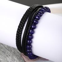 XUPING Cool Style Color Block 304 Stainless Steel Beaded Pu Leather Beaded Braid Men's Bangle main image 5