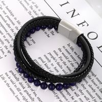 XUPING Cool Style Color Block 304 Stainless Steel Beaded Pu Leather Beaded Braid Men's Bangle main image 4