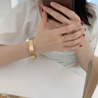 Retro Solid Color Titanium Steel Plating Gold Plated Bangle main image 3