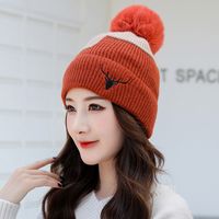 Women's Simple Style Color Block Embroidery Pom Poms Eaveless Wool Cap main image 1
