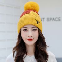 Women's Simple Style Color Block Embroidery Pom Poms Eaveless Wool Cap main image 2