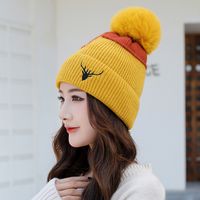 Women's Simple Style Color Block Embroidery Pom Poms Eaveless Wool Cap sku image 1