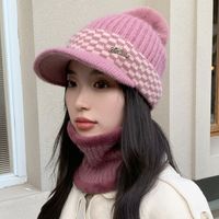 Women's Sweet Simple Style Plaid Pom Poms Curved Eaves Wool Cap sku image 1
