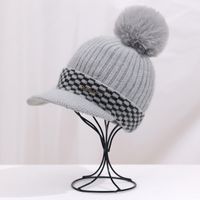 Women's Sweet Simple Style Plaid Pom Poms Curved Eaves Wool Cap sku image 3