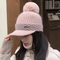 Women's Sweet Simple Style Plaid Pom Poms Curved Eaves Wool Cap main image 4