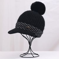 Women's Sweet Simple Style Plaid Pom Poms Curved Eaves Wool Cap sku image 2