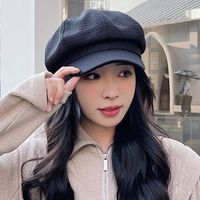 Women's Casual Solid Color Curved Eaves Beret Hat main image 4