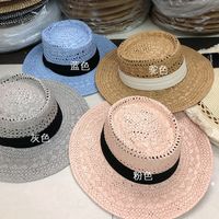 Women's Basic Solid Color Flat Eaves Straw Hat main image 4