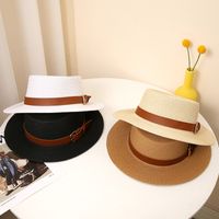 Women's Pastoral Solid Color Belt Buckle Wide Eaves Straw Hat main image 1