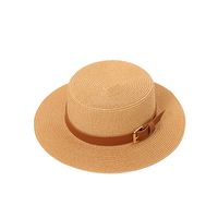 Women's Pastoral Solid Color Belt Buckle Wide Eaves Straw Hat main image 5