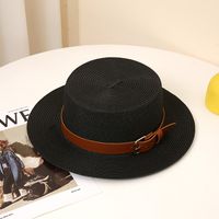 Women's Pastoral Solid Color Belt Buckle Wide Eaves Straw Hat sku image 3