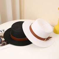 Women's Pastoral Solid Color Belt Buckle Wide Eaves Straw Hat main image 2