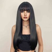 Women's Simple Style Party Stage Street High Temperature Wire Bangs Long Straight Hair Wig Net main image 5