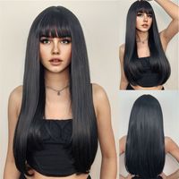 Women's Simple Style Party Stage Street High Temperature Wire Bangs Long Straight Hair Wig Net main image 1