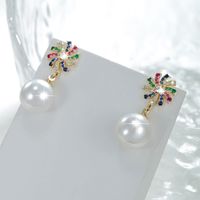 1 Pair Xuping Shiny Round Plating Inlay Alloy Copper Alloy Artificial Gemstones Artificial Pearls 14k Gold Plated 18k Gold Plated White Gold Plated Drop Earrings main image 8
