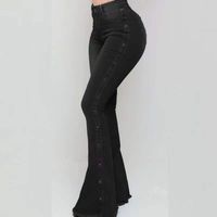 امرأة اليومي شارع ملابس الشارع اللون الصامد مكتمل الطول زر سروال واسع جينز main image 3