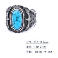 Vintage Style Punk Geometric 304 Stainless Steel Inlay Turquoise Men'S Wide Band Rings main image 6
