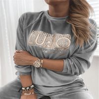 Women's Hoodies Sets Long Sleeve Sequins Printing Casual Solid Color main image 5