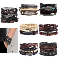 Rétro Géométrique Faux Cuir Alliage Corde Hommes Bracelets main image 1