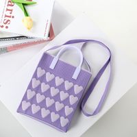 Women's Medium Cotton Plaid Waves Heart Shape Cute Basic Square Open Square Bag sku image 1