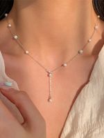 Simple Style Round Stainless Steel Pearl Inlay Zircon Necklace main image 1