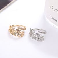 Simple Style Leaf Copper 18k Gold Plated Silver Plated Zircon Adjustable Ring In Bulk main image 3