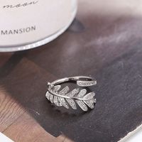 Simple Style Leaf Copper 18k Gold Plated Silver Plated Zircon Adjustable Ring In Bulk main image 4