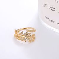 Simple Style Leaf Copper 18k Gold Plated Silver Plated Zircon Adjustable Ring In Bulk main image 5