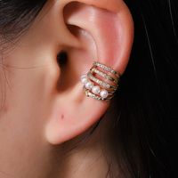 1 Piece Simple Style Shiny U Shape Inlay Copper Rhinestones Pearl Ear Cuffs sku image 1