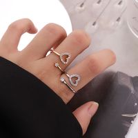 Simple Style Heart Shape Copper 18k Gold Plated Silver Plated Zircon Adjustable Ring In Bulk main image 1