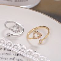 Simple Style Heart Shape Copper 18k Gold Plated Silver Plated Zircon Adjustable Ring In Bulk main image 3