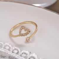 Simple Style Heart Shape Copper 18k Gold Plated Silver Plated Zircon Adjustable Ring In Bulk main image 4