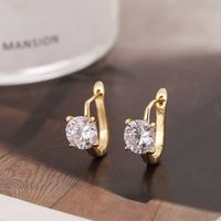 1 Paire Sucré Géométrique Couleur Unie Placage Incruster Métal Strass Boucles D'oreilles Cerceau main image 5