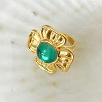 304 Stainless Steel 14K Gold Plated Elegant Romantic Sweet Plating Inlay Flower Gem Glass Stone Open Rings main image 4