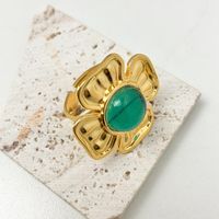304 Stainless Steel 14K Gold Plated Elegant Romantic Sweet Plating Inlay Flower Gem Glass Stone Open Rings main image 1