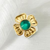 304 Stainless Steel 14K Gold Plated Elegant Romantic Sweet Plating Inlay Flower Gem Glass Stone Open Rings main image 3