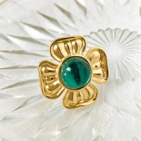 304 Stainless Steel 14K Gold Plated Elegant Romantic Sweet Plating Inlay Flower Gem Glass Stone Open Rings main image 5