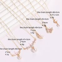 Classic Style Moon Flower Butterfly Copper Gold Plated Artificial Pearls Zircon Pendant Necklace 1 Piece main image 3