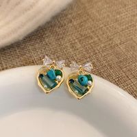 1 Pair Retro Color Block Heart Shape Pleated Inlay Copper Rhinestones Drop Earrings sku image 70