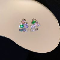 1 Pair Retro Color Block Heart Shape Pleated Inlay Copper Rhinestones Drop Earrings sku image 16