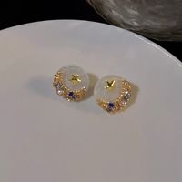 1 Pair Retro Color Block Heart Shape Pleated Inlay Copper Rhinestones Drop Earrings sku image 44