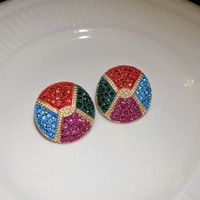 1 Pair Retro Color Block Heart Shape Pleated Inlay Copper Rhinestones Drop Earrings sku image 54