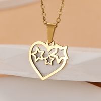Vintage Style Pentagram Heart Shape Stainless Steel Plating 18k Gold Plated Pendant Necklace main image 6