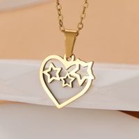Vintage Style Pentagram Heart Shape Stainless Steel Plating 18k Gold Plated Pendant Necklace main image 5