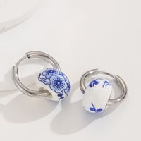 1 Pair Classical Blue And White Porcelain Stainless Steel Ceramics Hoop Earrings main image 3