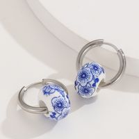 1 Pair Classical Blue And White Porcelain Stainless Steel Ceramics Hoop Earrings main image 5