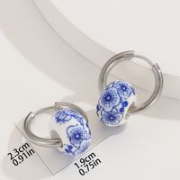 1 Pair Classical Blue And White Porcelain Stainless Steel Ceramics Hoop Earrings main image 6