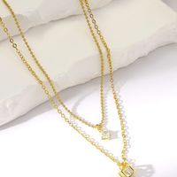 Vintage Style Square Copper Gold Plated Zircon Pendant Necklace In Bulk main image 4